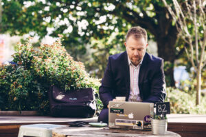 man working on a laptop