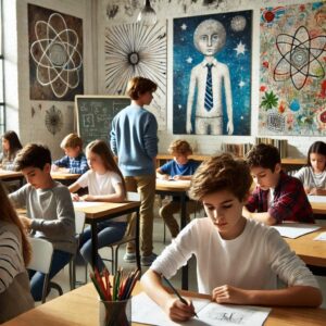 A picture generated from AI for the Education and students sitting in the classroom