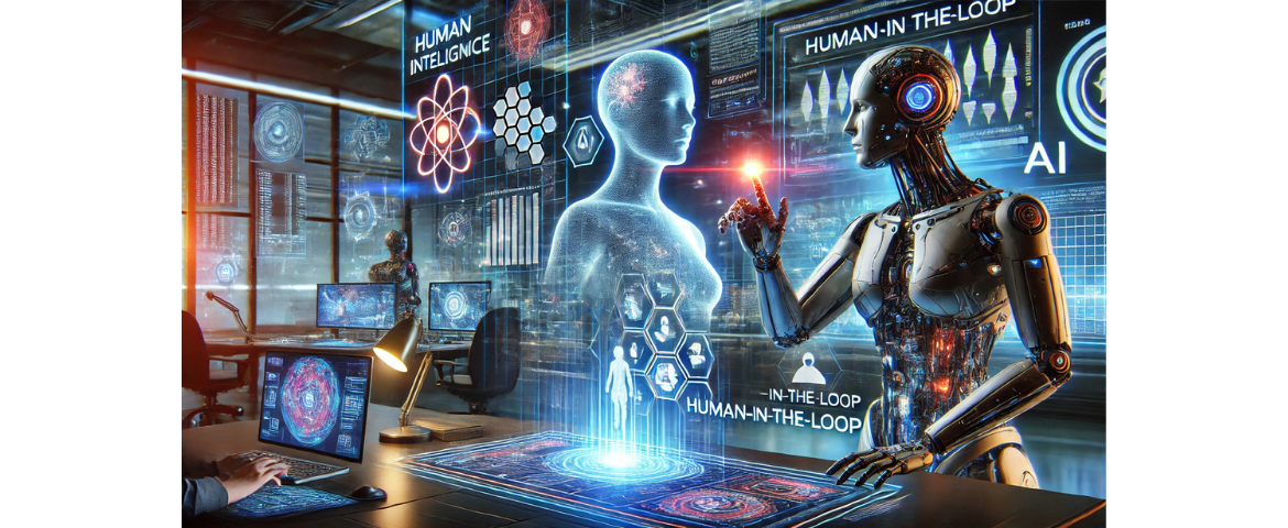 The image illustrates the concept of "Human-in-the-Loop" (HITL) in Artificial Intelligence (AI)