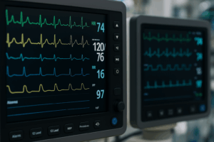close up of monitor in hospital room showing line graph on the screen