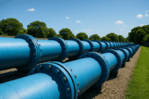 Parallel Blue Pipelines Under Clear Sky