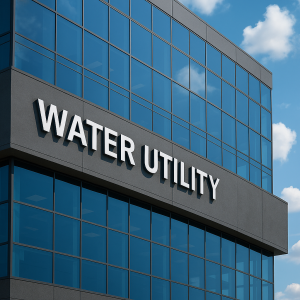 external view of high rise corporate building with silverWater Utility letters on the wall
