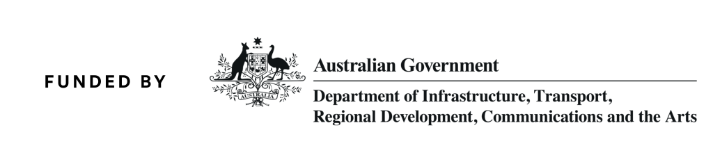 logo of Australian Government with the words FUNDED BY to left of the logo, black font with white background